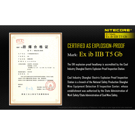 ΦΑΚΟΣ LED NITECORE EXPLOSION-PROOF EH1, Κεφαλής Αντιεκρηκτικός