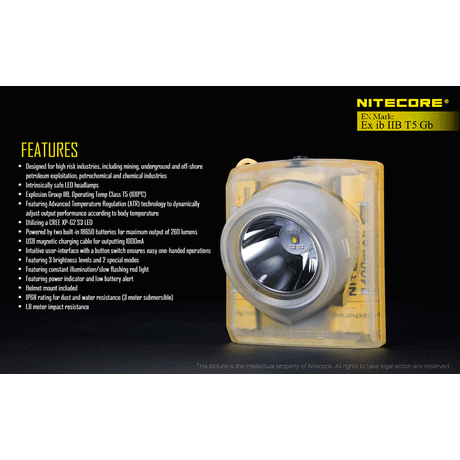 ΦΑΚΟΣ LED NITECORE EXPLOSION-PROOF EH1, Κεφαλής Αντιεκρηκτικός