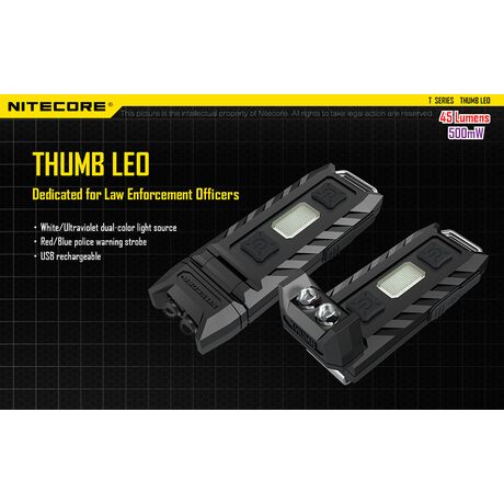 ΦΑΚΟΣ LED NITECORE THUMB LEO ,rechargable, 45lumens+500mW UV