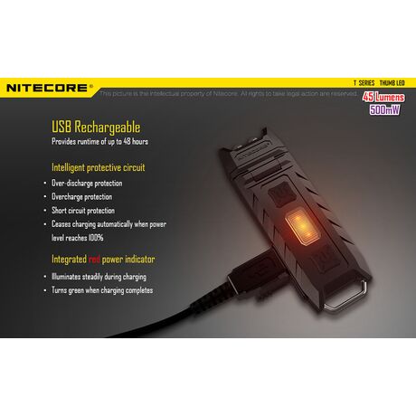 ΦΑΚΟΣ LED NITECORE THUMB LEO ,rechargable, 45lumens+500mW UV