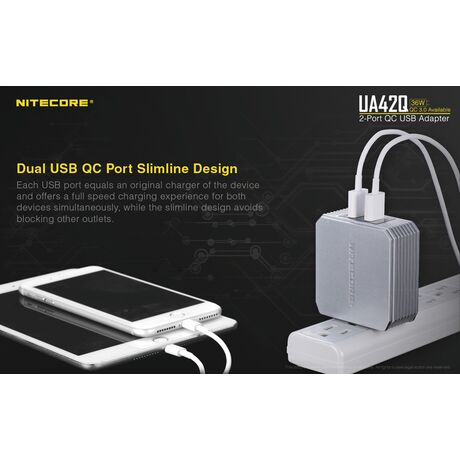 ΤΡΟΦΟΔΟΤΙΚΟ USB, NITECORE UA42Q Quick charge 3.0