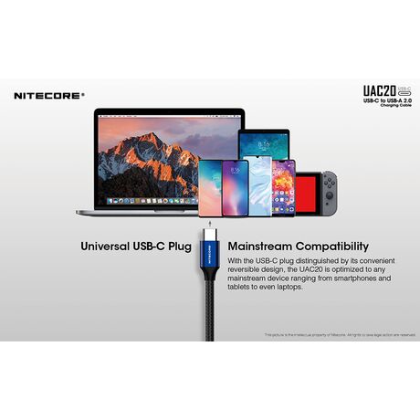 ΚΑΛΩΔΙΟ USB-C to USB-A 2.0, 3A,  NITECORE, UAC20