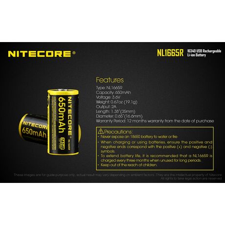 Μπαταρία Nitecore RCR123A NL1665R 650mAh