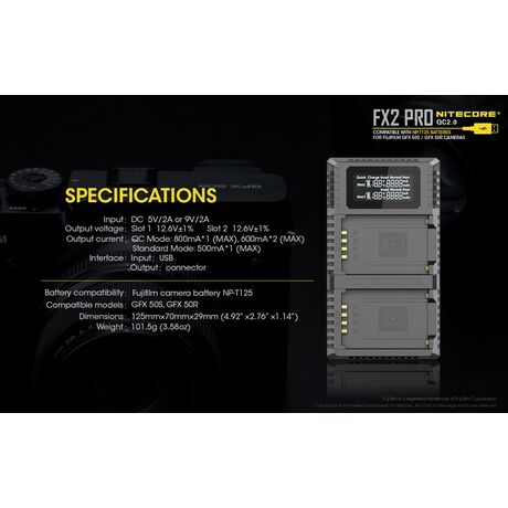 ΦΟΡΤΙΣΤΗΣ NITECORE FX2 για Fujifilm NP-T125