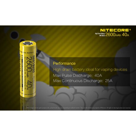 ΜΠΑΤΑΡΙΑ NITECORE IMR18650 2600mah 40A FlatTop