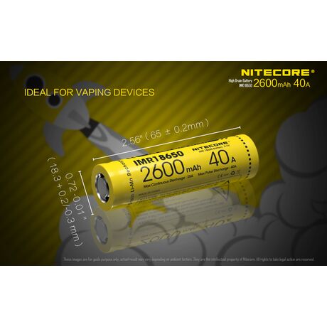 ΜΠΑΤΑΡΙΑ NITECORE IMR18650 2600mah 40A FlatTop