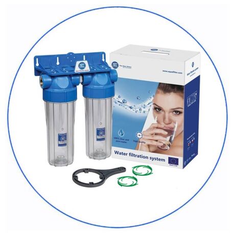 Φιλτροθήκη Διπλή Κεντρικής Παροχής 10″ FHPLCL34-D-TWIN Aqua Filter με παροχή 3/4"