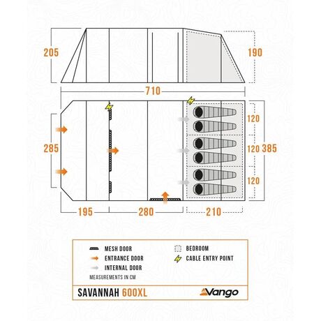 VANGO Savannah 600XL, Οικογενειακή σκηνή 6 ατόμων, 700 x 380 x 210(ύψος) cm, TEVSAVANN000002 /Deep Blue