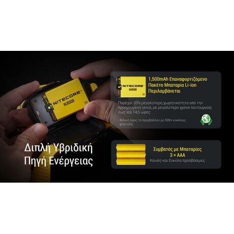 ΦΑΚΟΣ LED NITECORE HEADLAMP UT27 Pro 800Lumens + 2x HBL1500Lion Battery, Black