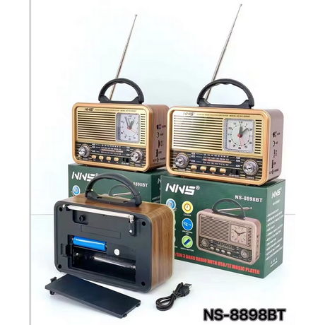Επαναφορτιζόμενο ραδιόφωνο Retro με ρολόι - NS8898BT - 888988 - Silver
