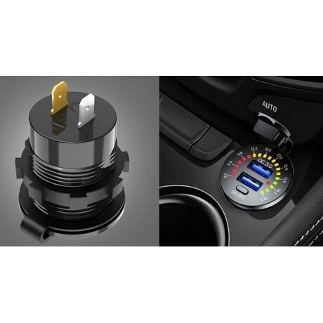 Σταθερή θύρα φόρτισης USB οχημάτων με βολτόμετρο - Quick Charger - 1540405/06 - 507935