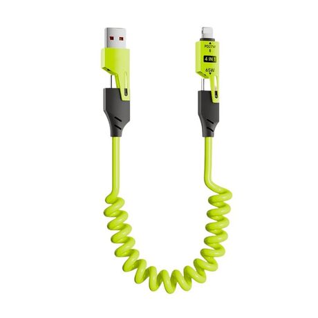 Καλώδιο φόρτισης & data σπιράλ - 4in1 - Fast Charge - X204 - 27-65W - 102048 - Green