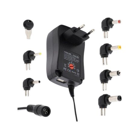 Τροφοδοτικό μετασχηματιστής με ρυθμιστή τάσης 6 βύσματα και θύρα USB - 30W - 812990